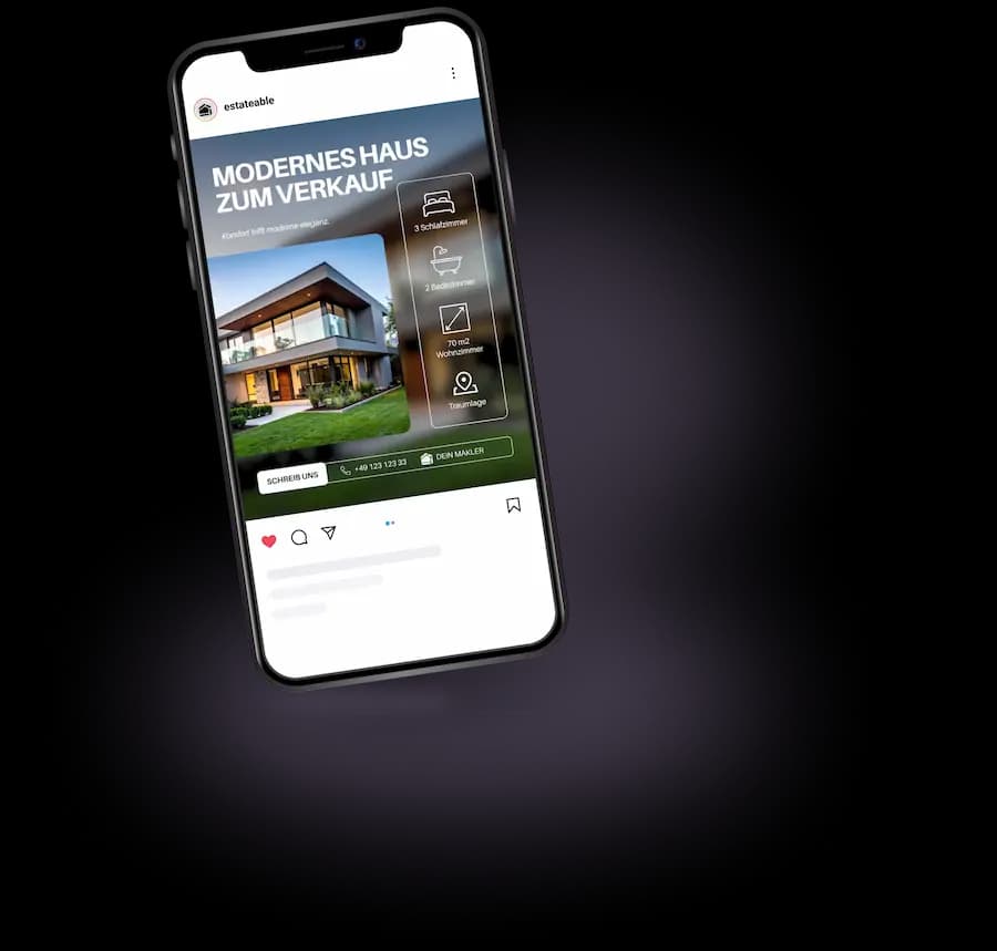 Smartphone mit Social-Media-Vorschau für Immobilienmakler